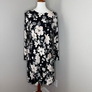 OLD NAVY Midi Floral Dress MED Neutrals A-Line‎ Lightweight Casual Office